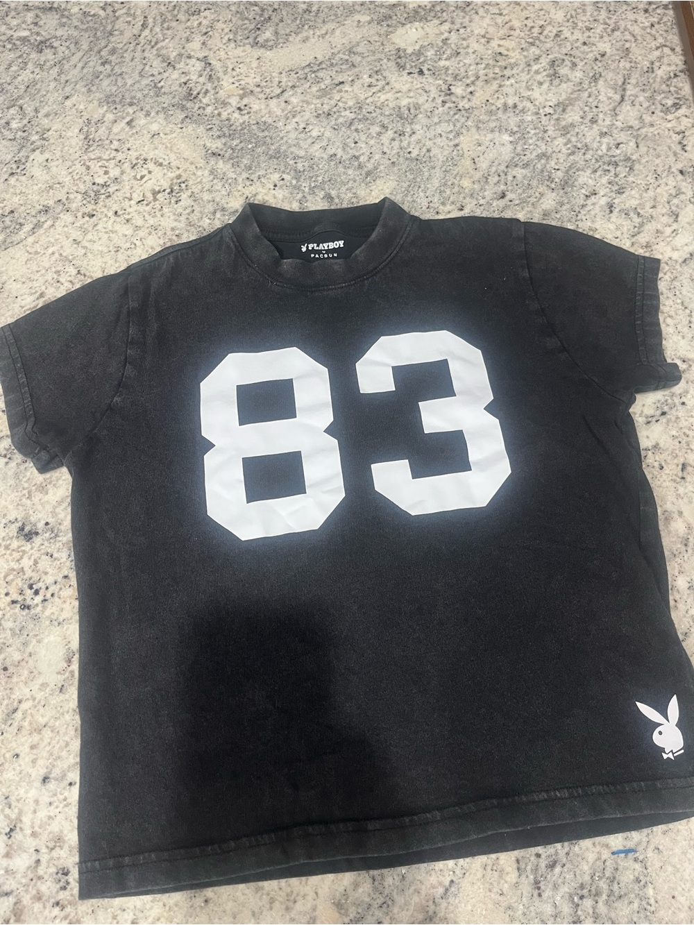 PacSun Black Graphic Tee with White 83' and Bunny Logo